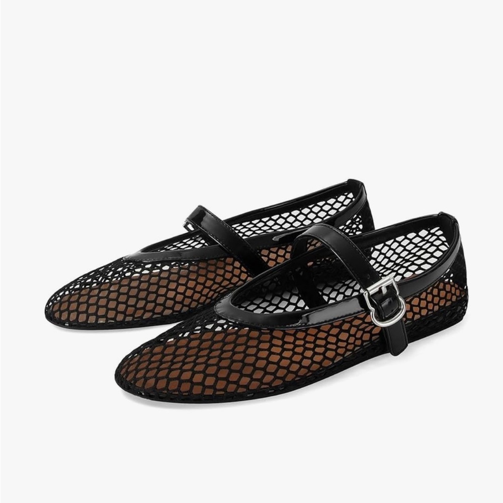 Black Mesh Mary Jane Flats